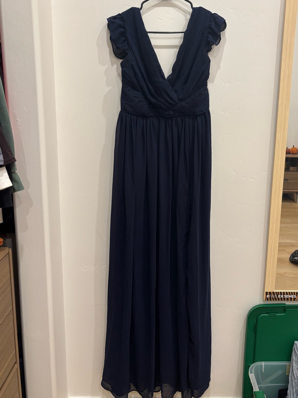 Lulu's Navy V-Neck Ruffle Sleeve Maxi Dress